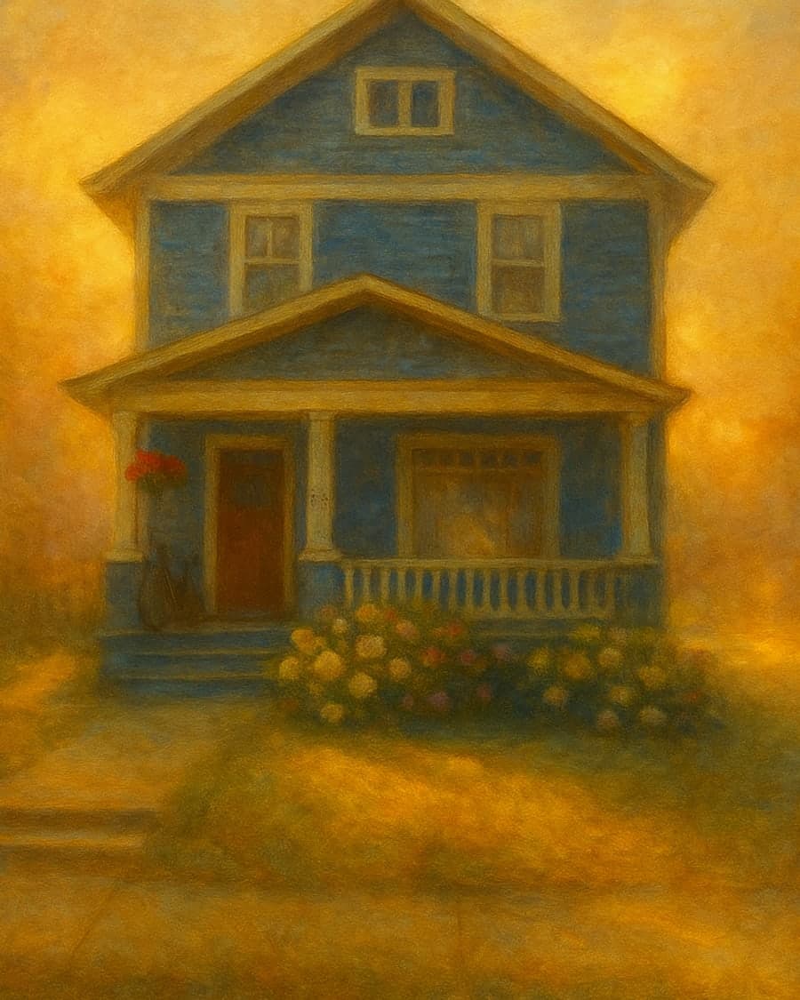 A craftsman home dissolving into radiant Turner atmosphere