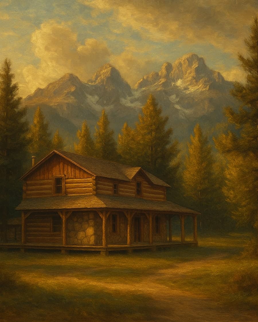 A mountain ranch house crowning a Romantic landscape